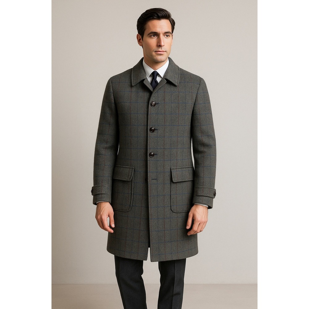 Zero King Long Trench Coat Men 42 Wool Tweed Plaid Classic Timeless Overcoat VTG